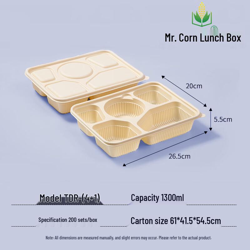 Mr. Corn 1300ml Biodegradable 5-Compartment Disposable Bento Box