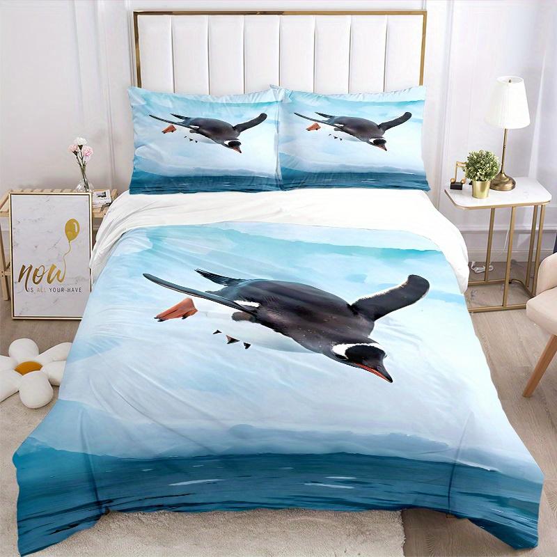3pcs set Penguin Iceberg 1 Quilt Cover + 2 Pillowcases, All Seasons Bedroom Setting, Perfect for Home and Dorm Decor