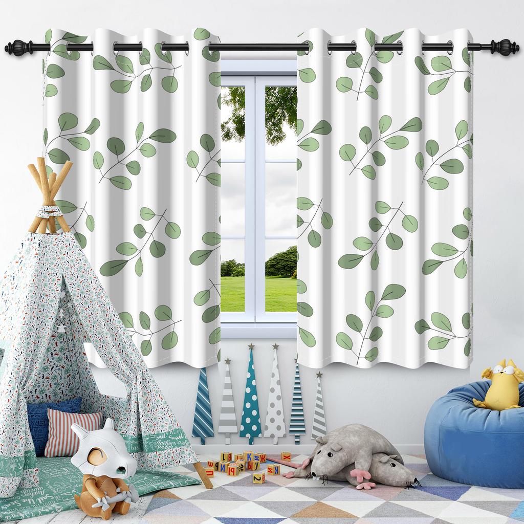 Wildflowers Floral Green Plants Window Curtains Blackout Washable Polyester Fabric Bedroom Living Room Home Decor Curtain 2 Pcs