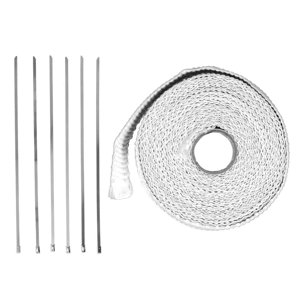 5m Exhaust Heat Wrap Insulation Tape Glass with Alloy Steel Tie for Car Motorcycle
