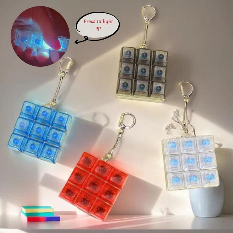 4/9 Keys LED Keyboard Keychain Fidget Toys Crystal Clicker Sensory Toy for Stress Relief Keyboard Keychain Fidget Gadget