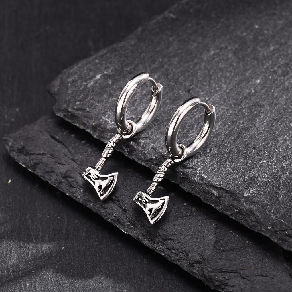 Vnox Viking Axe Hoop Earrings for Men Stainless Steel Drop Dangle Norse Mythology Jewelry Gift