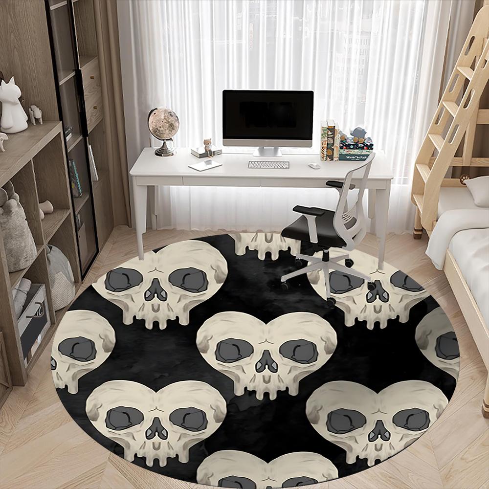 1pc Skull Pattern Office Round Area Rug, Indoor Mat Suitable ForOffice, Under Office Chairs Bedroom Living Room Home Decor, Room Deco u32