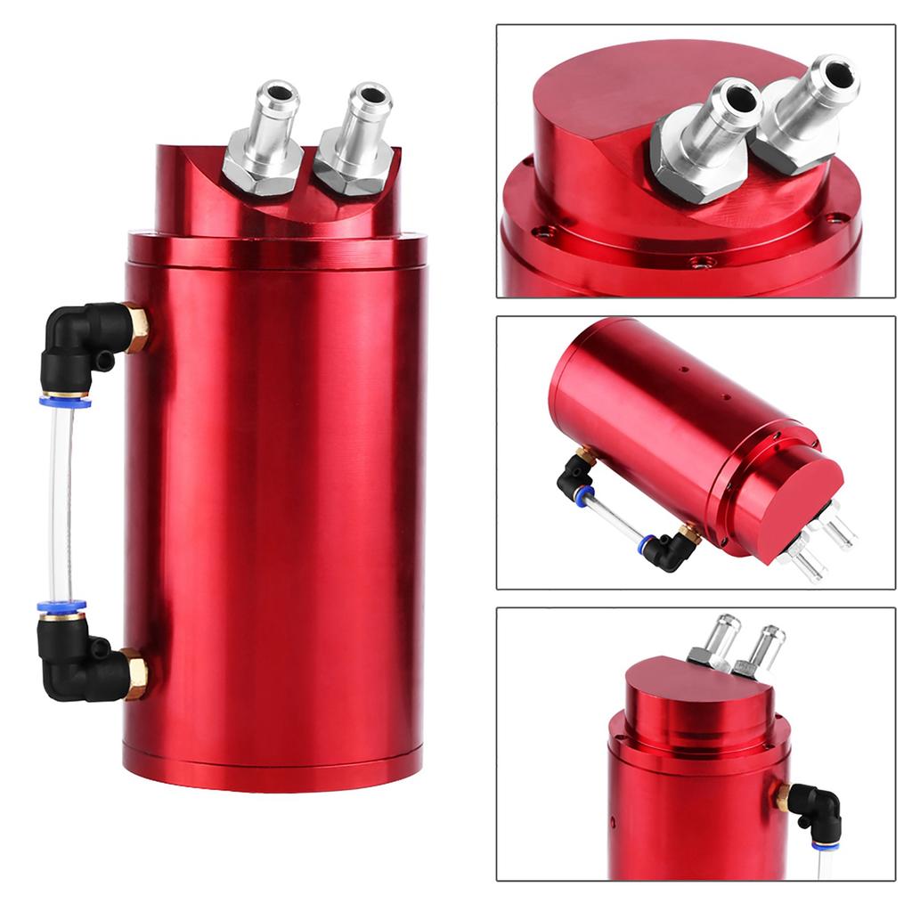 Universal Aluminum Car Auto Oil Catch Tank Breather Can Reservoir Red Round 10 & 15mm Fittings