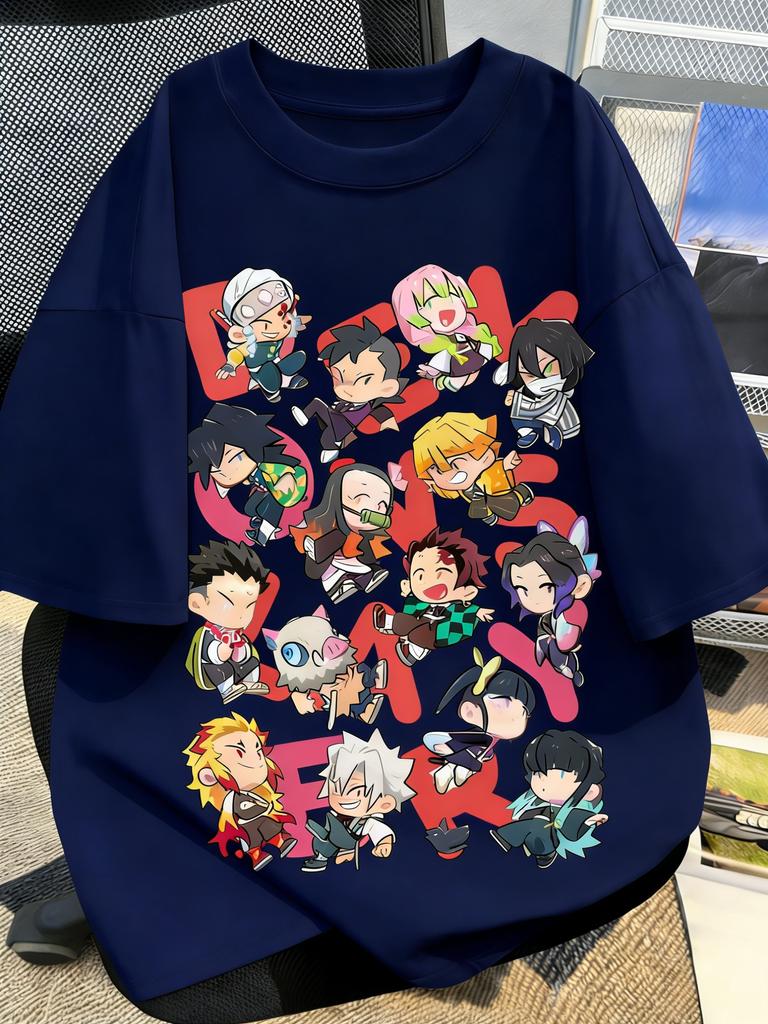 Plus Size Demon Slayer Anime Print Unisex and Women Tshirt Casual Parentchild Top Fashionable Summer Street Cotton Harajuku Y2K