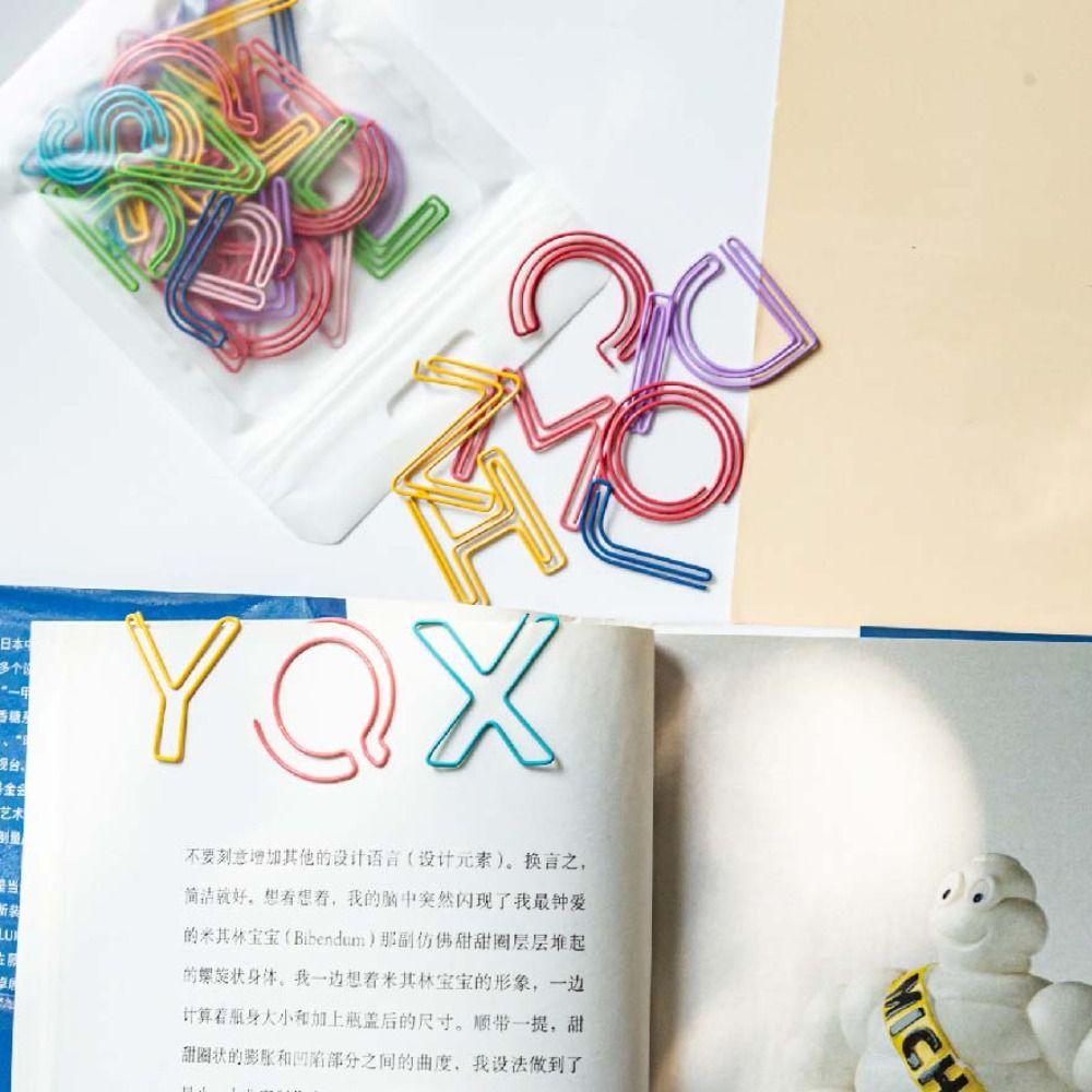26pcs Hollow Letter Paper Clips Bookmark Photo Tickets Holder Colorful Paper Clamps  School