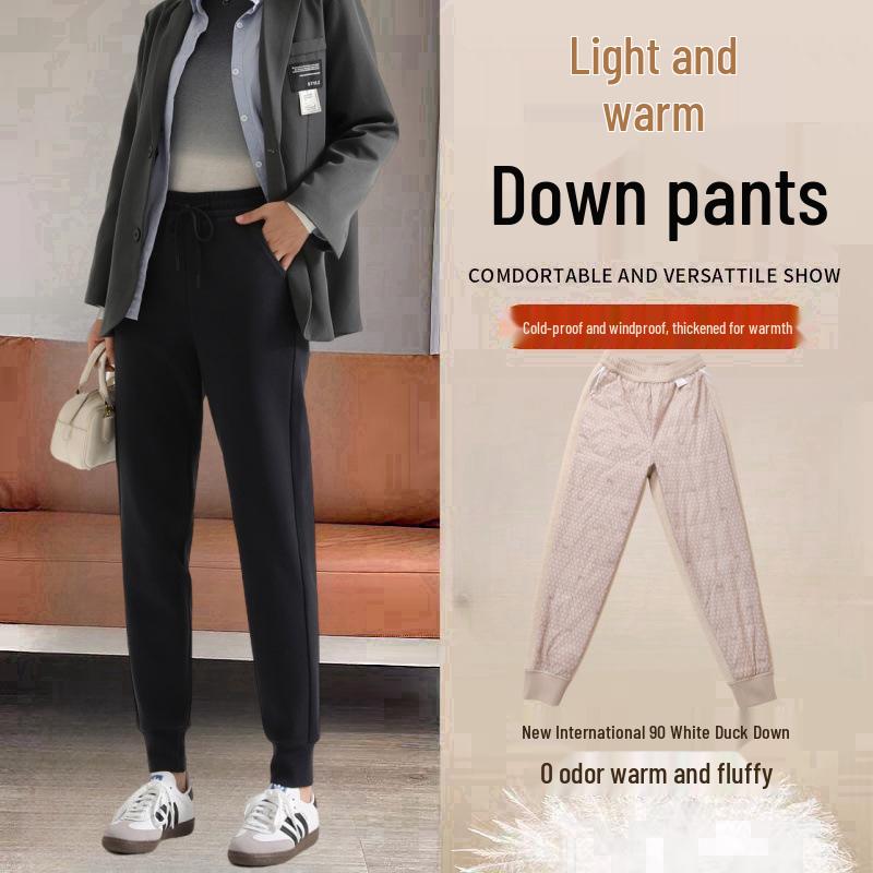 

Women s High-Waist Wool Silk Down Pants - White Duck Down, Thick, Windproof, Versatile, Loose Fit for Autumn/Winter M