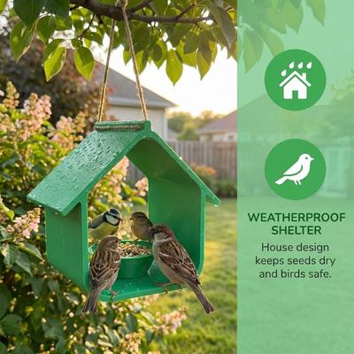 Weatherproof Bird Feeder House Plastic Hut Shape Wild Bird Habitat Semi Enclosed with Feeding Bowl Bird Food Dispenser Balcony