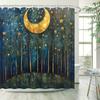 Mystical Forest Starry Night Shower Curtain - Golden Crescent Moon, Dreamy Polyester, Perfect for Bathroom or Patio Decor