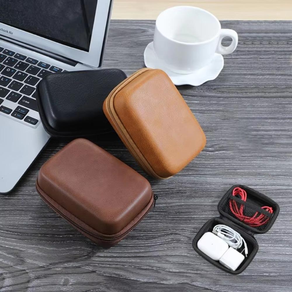 Anti-collision Charger Protective Cover PU Leather Earphone Storage Bag USB Data Cable Organizer