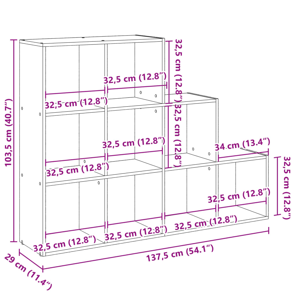 Room Divider Bookshelf 3 Tier Concrete Grey 137.5 x 29 x 103.5 cm