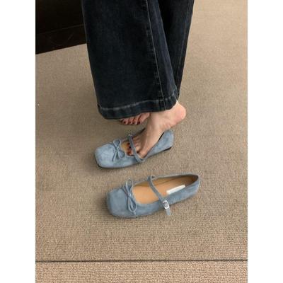Französische Fee quadratischer Kopf Licht Mund Ballerinas Damen Herbst Rock Einzelschuhe blau Licht Mund weiche Sohle Mary Jane Schuhe