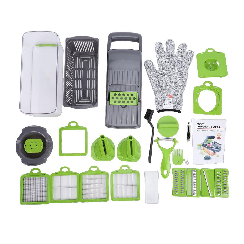 Vegetable Cutter with Container Safe High Efficiency Veggie Chopping Dicing Shredding Slicing Tool for Kitchen Grey