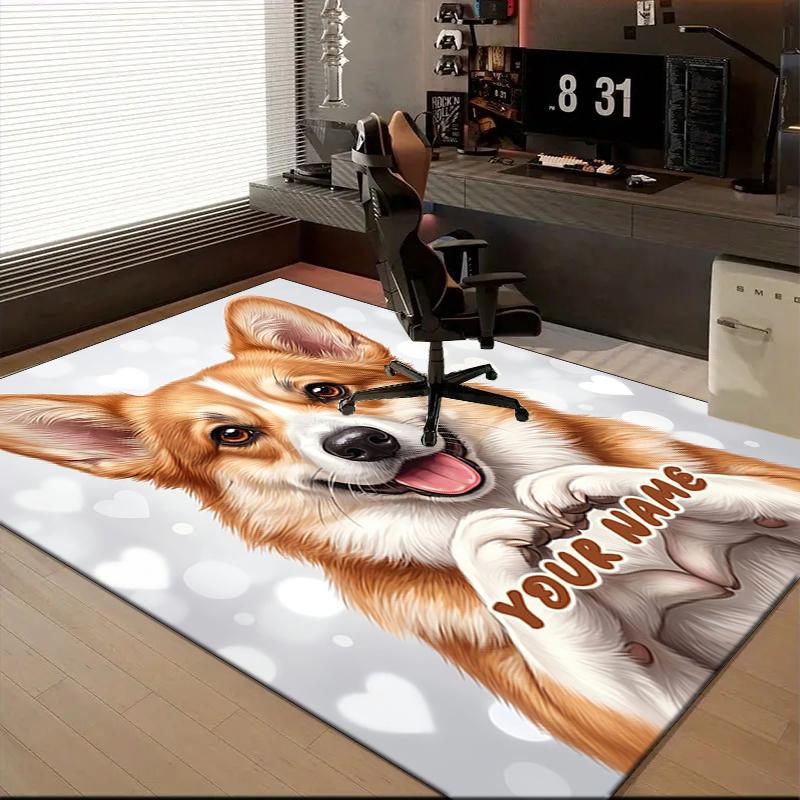 1PC Custom Name Corgi Heartfelt Art Theme Floor Mat Ideal for Living Room, Game Rooms, Office, Bedroom, Floor Mat Playful Design