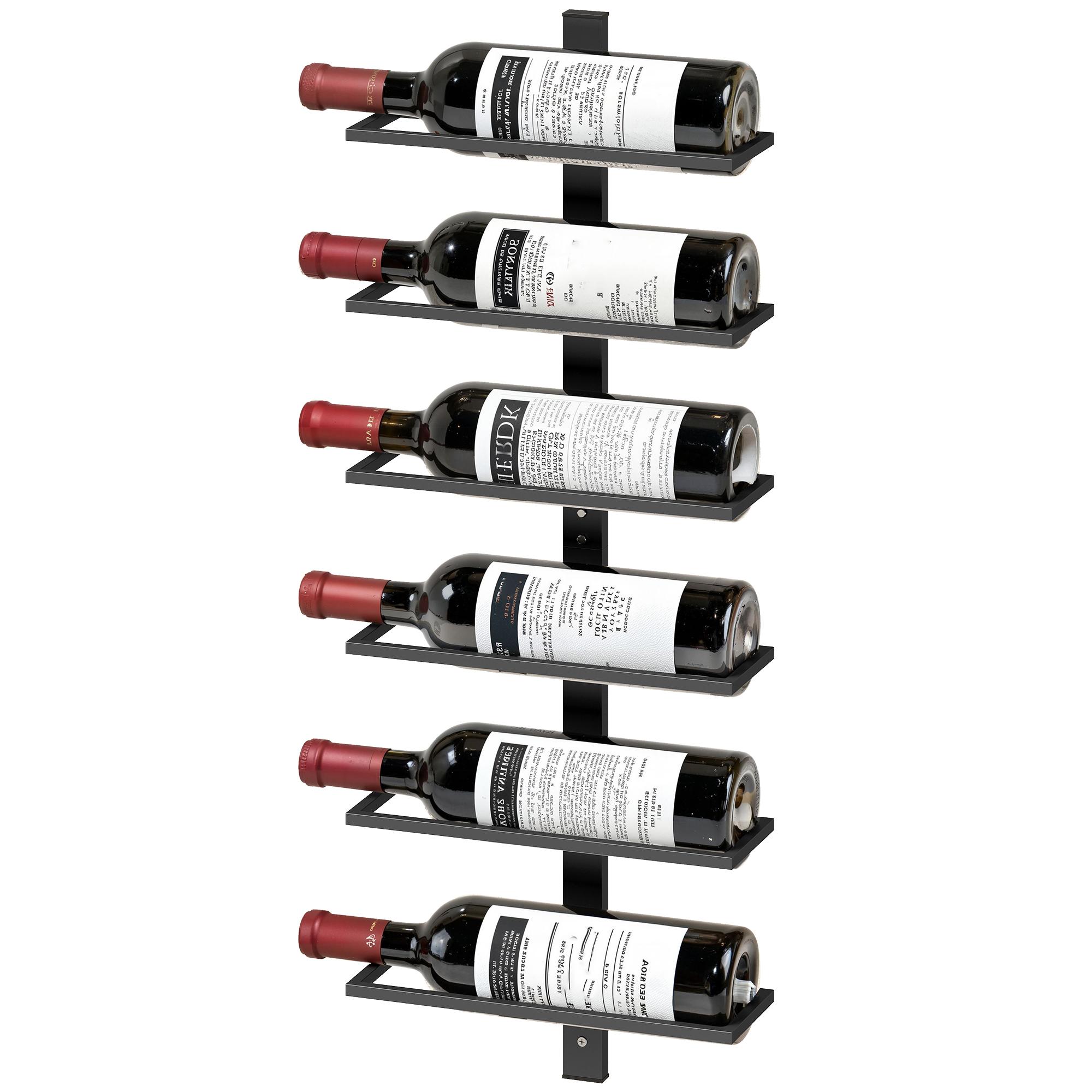 Étagère à Vin Murale 6 Niveaux Présentoir à Vin Métallique Support de Rangement Pour Cuisine Noir
