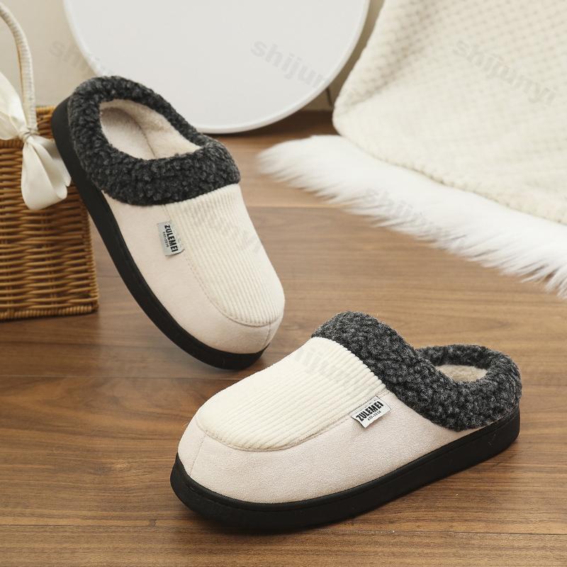 Fashion Couple Home Cotton Shoes Winter Plush Thicken Women Cotton Slippers Lightweight Comfortable Soft Sole Men Non Slip Casual Flats