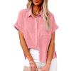 2025 Summer European & American Women's Solid Color Linen Short Sleeve Casual Loose Blouse