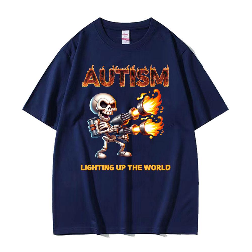 Autistic Funny Skeleton Meme Graphic T Shirt Unisex Fashion Gothic Retro T Shirts Male O-Neck Short Sleeve T-shirt Unisex Tops