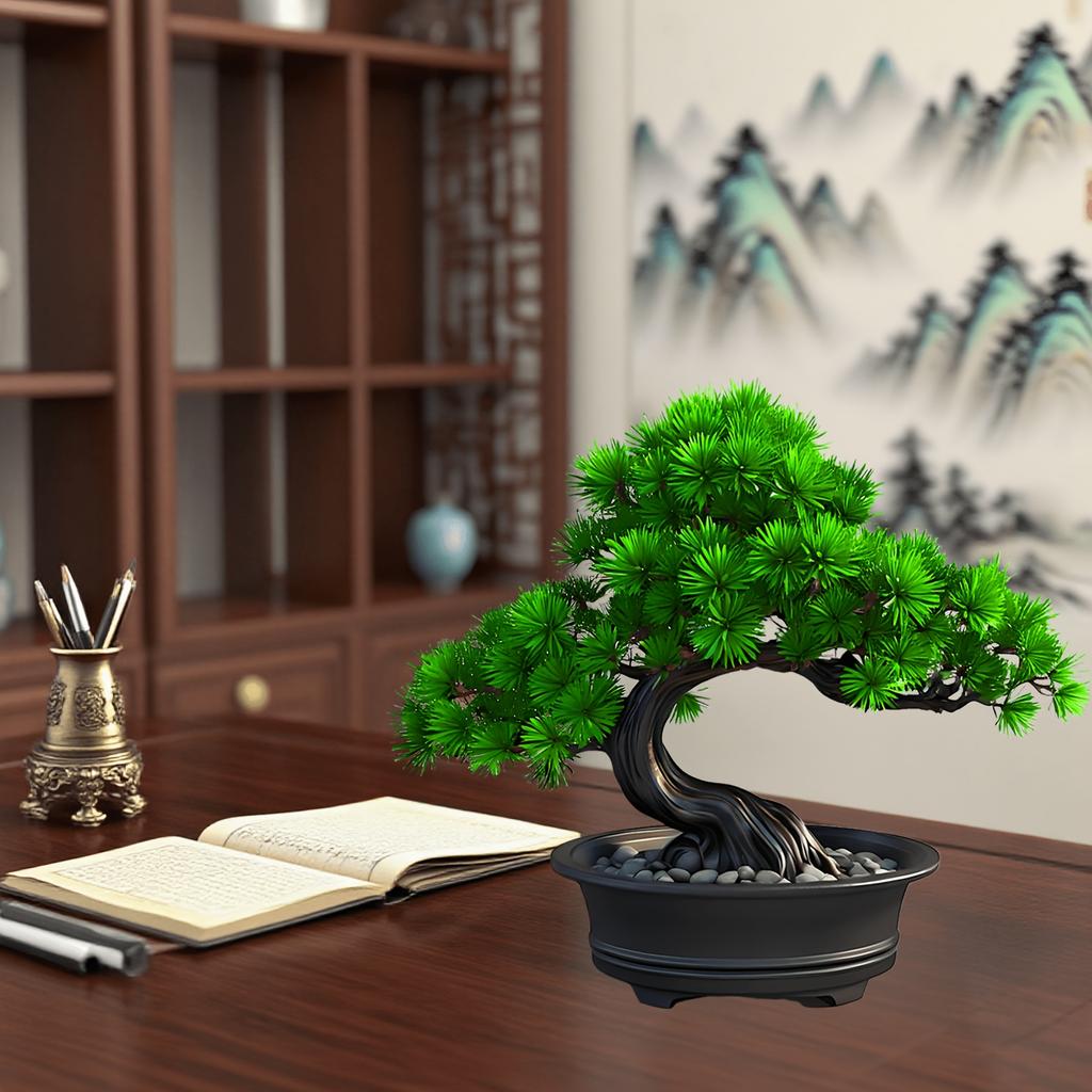 Artificial Welcoming Pine Desktop Bonsai with A Realistic Base, Suitable for Home Living Room and Bedroom Decoration.