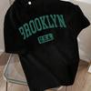 BROOKLYN Green Letter Logo Print T-Shirt Women's Fashion Top Summer Women's Short Sleeve