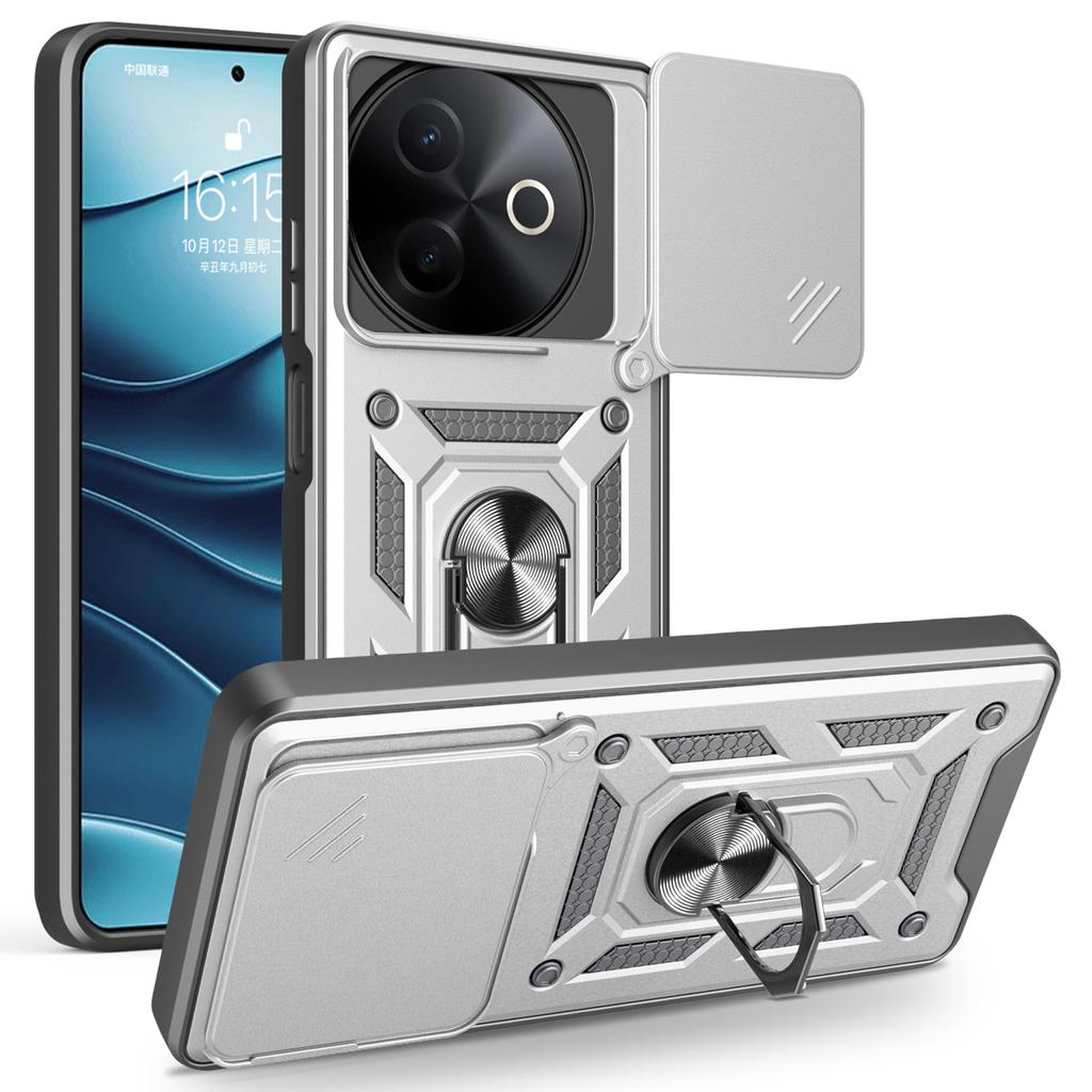 For vivo Y39 5G/Y300i 5G Case with Slide Camera Lid PC+TPU Kickstand Phone Cover