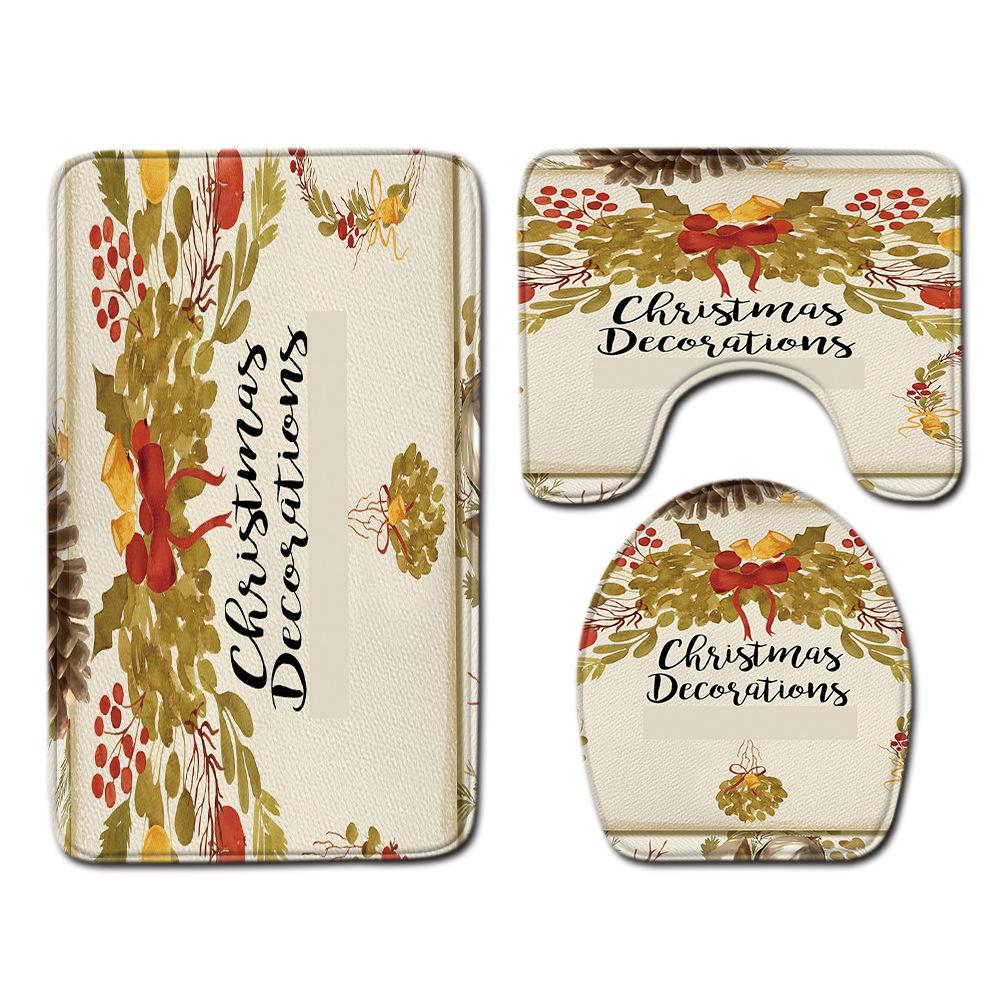 Christmas Shower Curtain Floor Mat Combination Four-Piece Set Bathroom Toilet Carpet Shower Room Mat Foot Mat