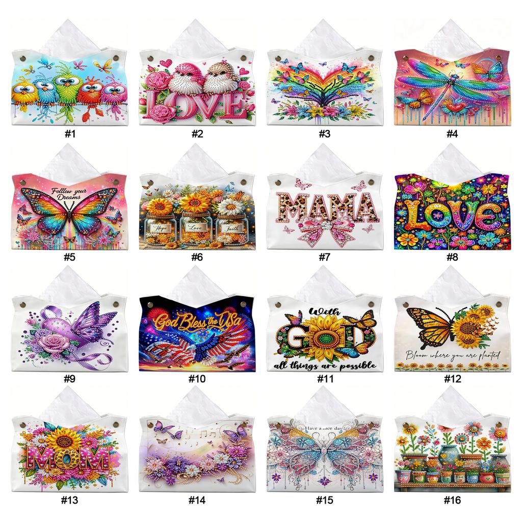 Porta salviettiera Diamond Art Fai da te in PU Pelle Mosaico di Cristallo Organizer da Scrivania Borsa Gem Art Decorazione Casa Ufficio Regalo Artigianale per Donne