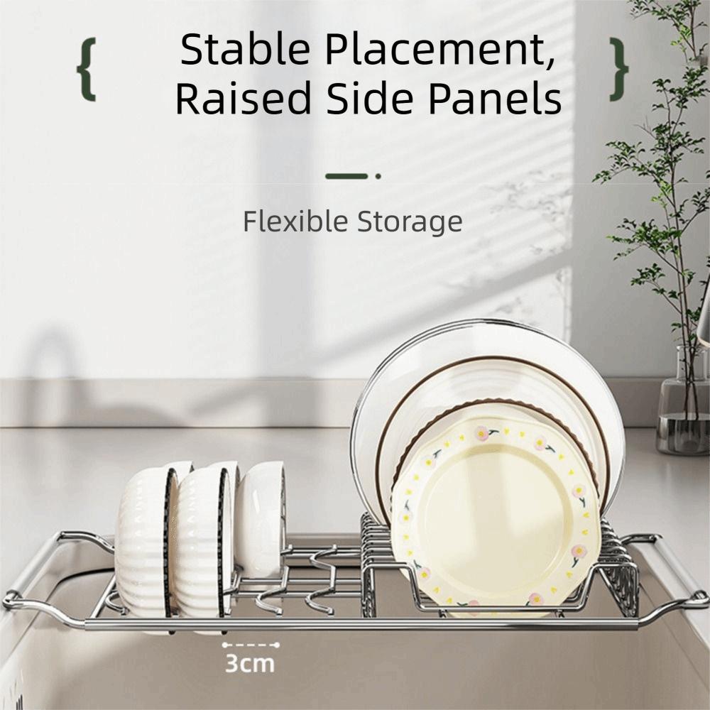 Stainless Steel Expandable Dish Rack Non-slip Adjustable Bowl Drain Shelf Multifunctional Rectangular Retractable Drain Basket