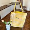 11 striped simple double-sided canvas bag, summer new large-capacity student shopping shoulder bag