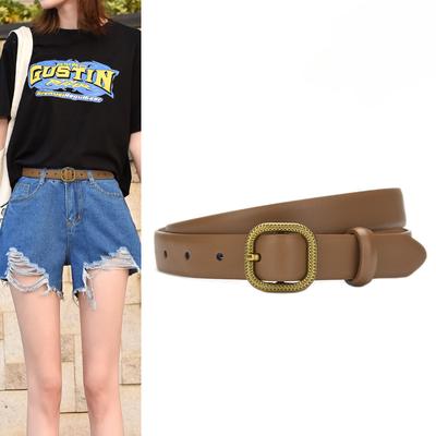 Ladies Belt Versatile Cowhide Vintage Gilt Button Head Belt