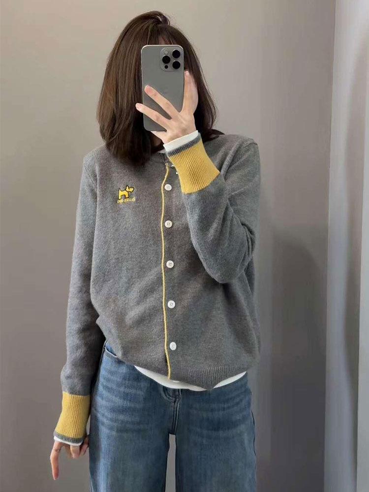 

Women s Color Block Knit Cardigan - Round Neck, Loose Fit, Autumn/Winter 2025 Fashion One Size сірий колір