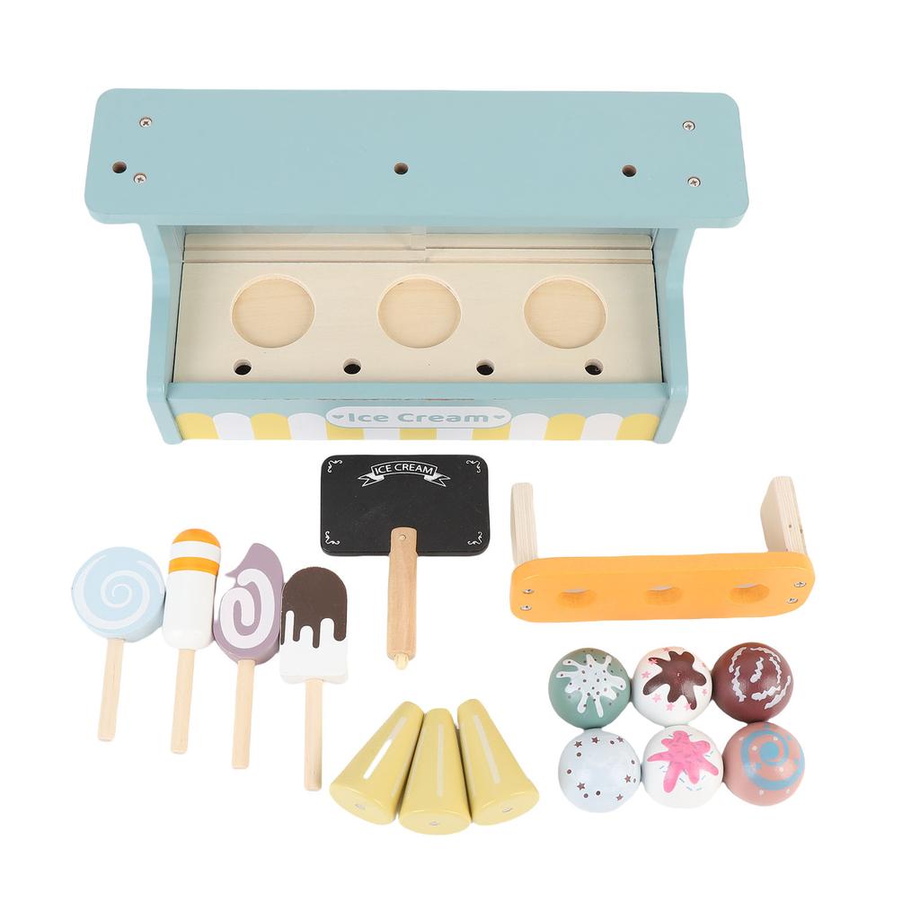 Wooden Ice Cream Toy Playset Simulation Playhouse Ice Cream Shop Playset Interactive Educational
