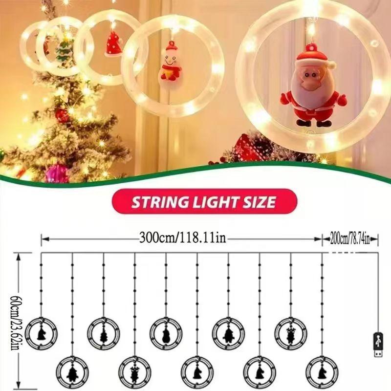 

LED Curtain Lights: Christmas Tree, Santa, and Reindeer Ornaments for Mall or Bedroom Decor Ring [with Hook]