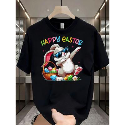 Men's Casual T Shirt Happy Easter Bunny Fashion Glasses Egg Basket Graphic Tees Men Fashion Holiday Gift Adult Men