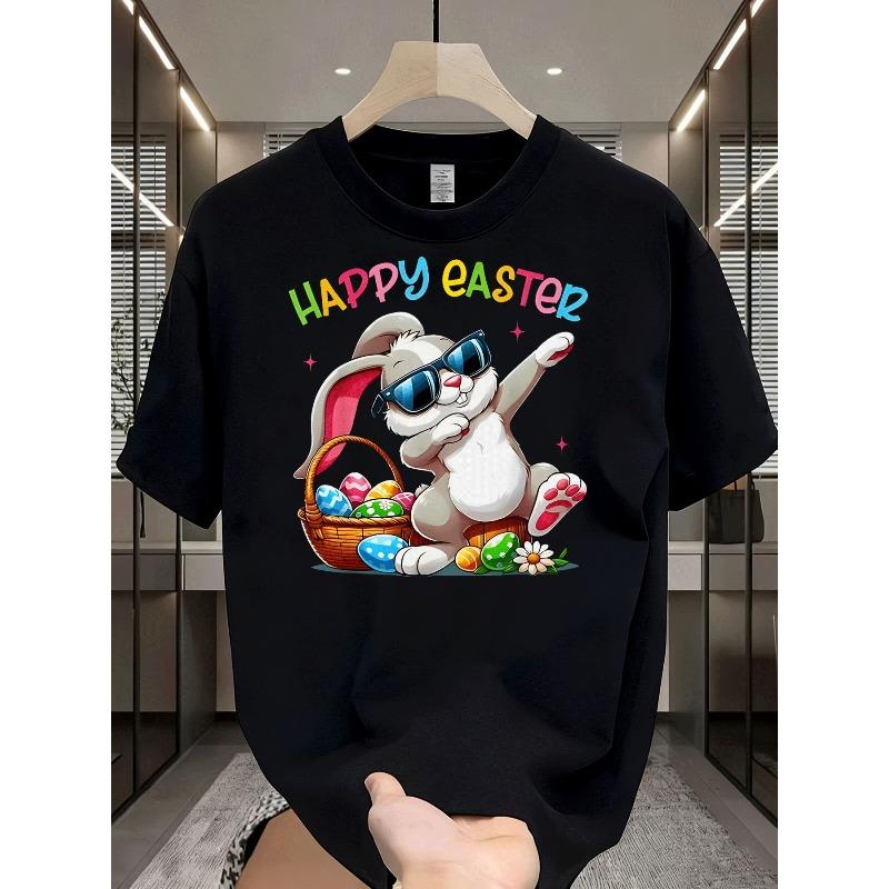 

Men s Casual T Shirt Happy Easter Bunny Fashion Glasses Egg Basket Graphic Tees Men Fashion Holiday Gift Adult Men 4XL чорний