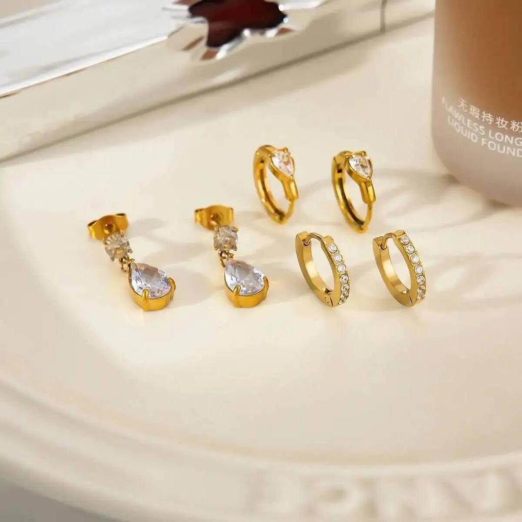 SHIXIN 2026 New Classic Stainless Steel Zircon Stud Earring Women Exquisite 18k Gold Plated Piercing Ear Wedding Banquet Jewelry