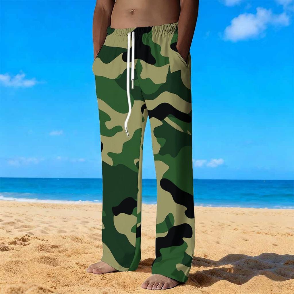 Herren Lockere Lässige Einfarbige Hose Camouflage Muster Gerade Hose