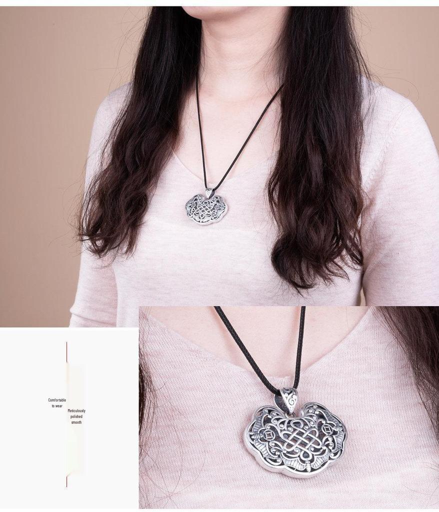 Sterling Silver Bat & Longevity Lock Pendant Necklace for Men & Women - Retro Sweater Chain Full Moon Gift