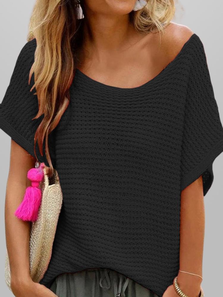 2024 Sommer Neue Mode Pendler Rundhals Einfarbig Strickware Locker Kurzarm Damenoberteil Harajuku