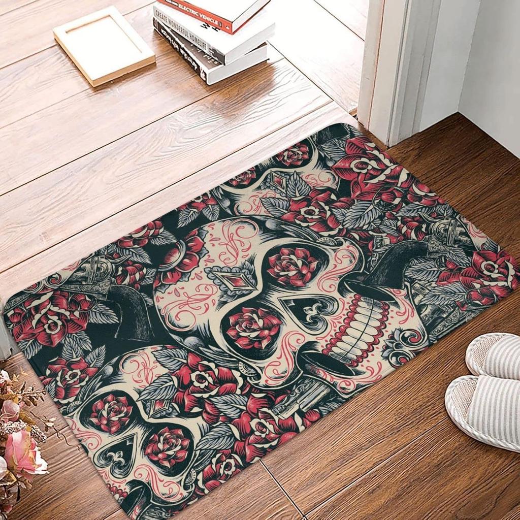 Skeleton Gothic Style Bathroom Non Slip Floor Mat Foyer Entrance Mat Rugs Kitchen Front Door Non Slip Area Foot Mats