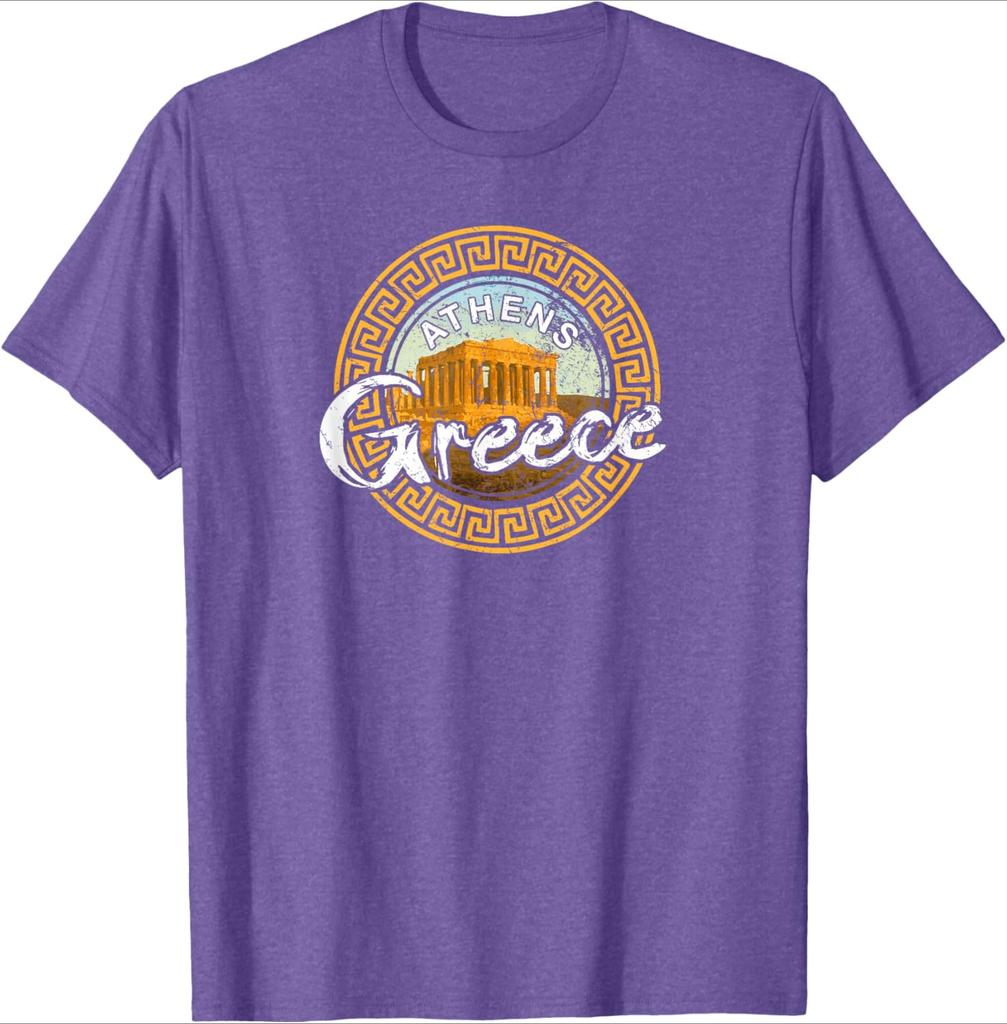 Greece Athens Parthenon Acropolis Vintage Greek design100 cotton summer casual Oneck short sleeve printed mens Tshirt