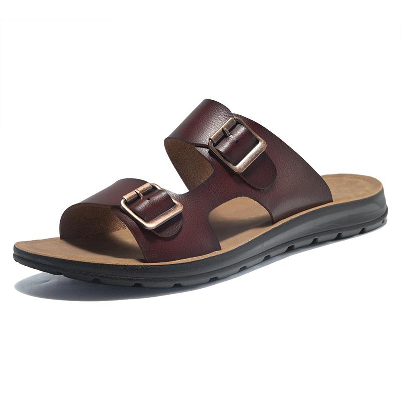 Fashion 2025 Men's Leather Sandals Summer Comfortable Quality Beach Slippers Casual Shoes Flat Bottomed Outdoor Beach Shoes