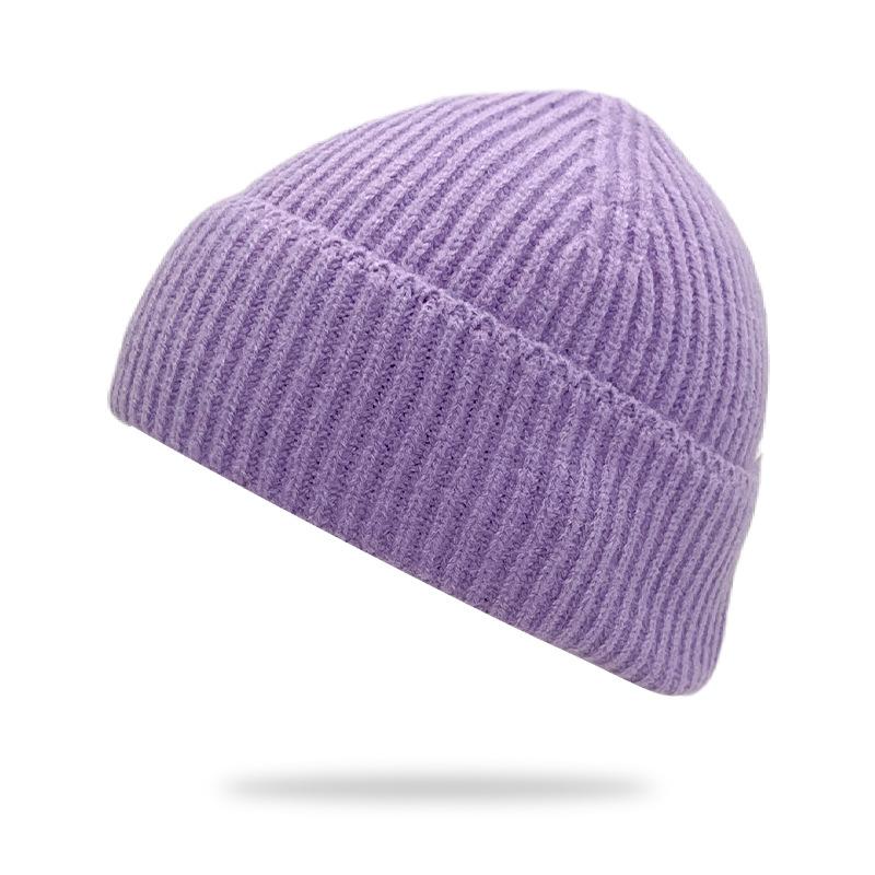 Thickstripe Knitted Solidcolor Hat Black Unisex Warm Winter Overthehead