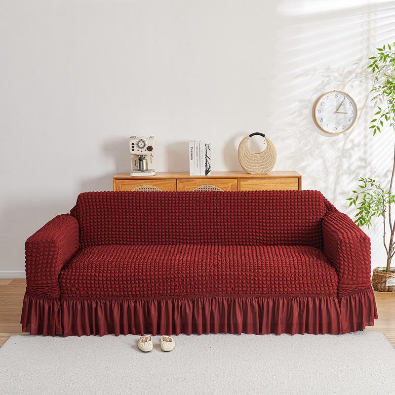 Four Seasons Wind Bubble Gauze Sofa Skirt, Thick & Fully Wrapped, High-End Elastic Cover for Lazy Person