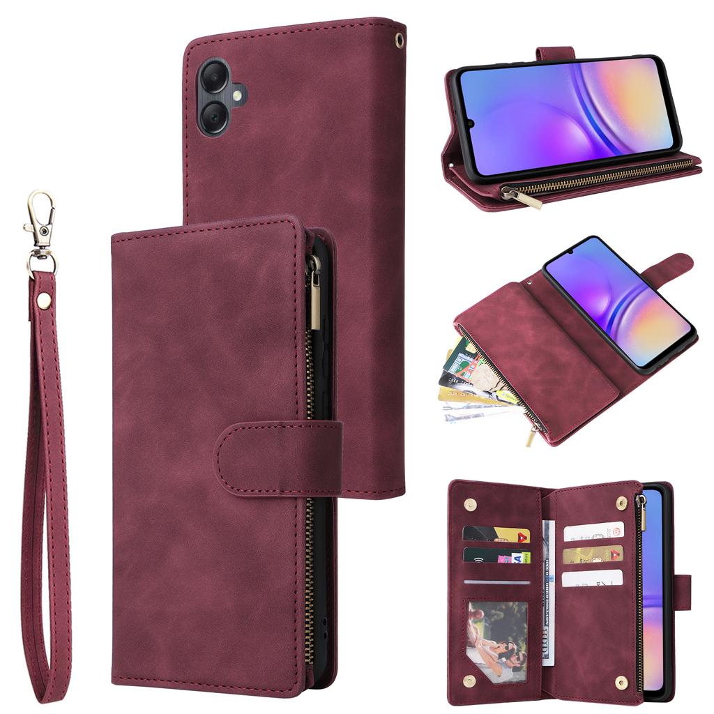 For Samsung Galaxy A05 4G Case Multiple Card Slots Anti-fall Zipper Pocket Leather Phone Cover