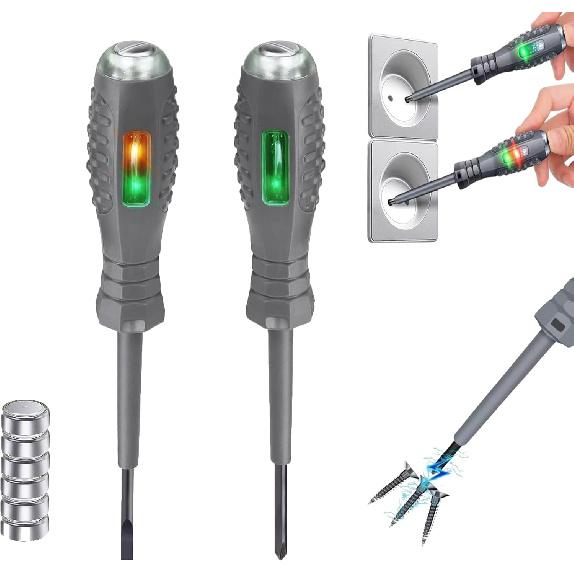 2-in-1 High Torque Strong Magnetic Screwdriver Electricity Detector,High Torque Alloy Dual Light Color Light Measuring Electric Pen,12V-220V Non