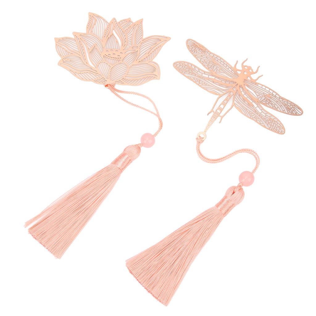 2pcs Gold Hollow Bookmark with Elegant Tassels Beautiful Stainless Steel Plating Metal Bookmark