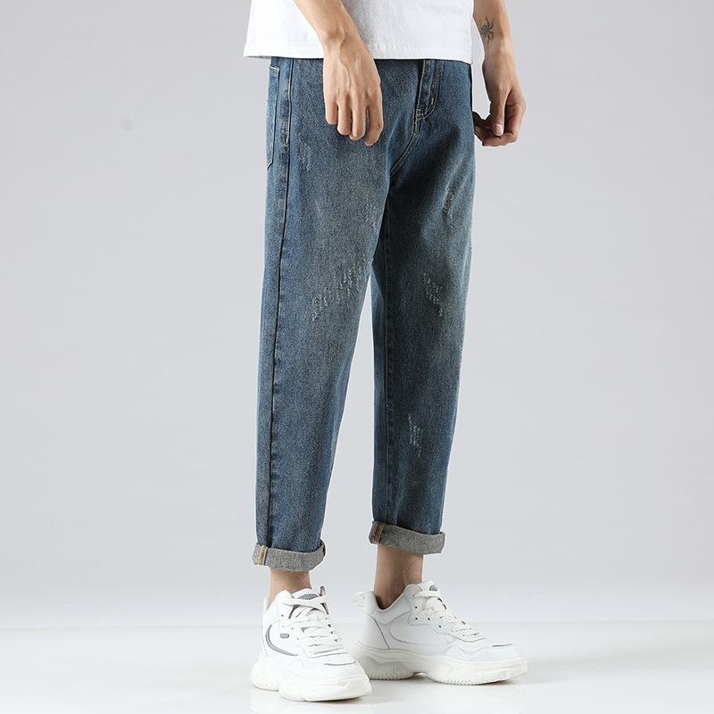 Jeans simples pour jeunes hommes, pantalons droits amples et confortables pour hommes