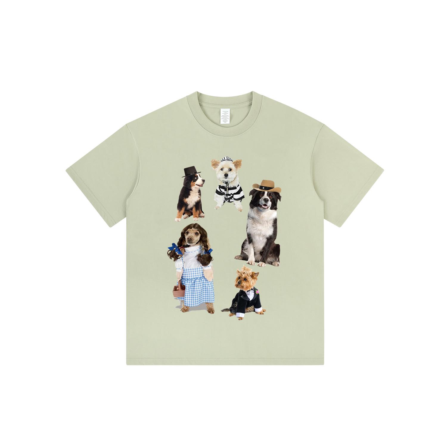 

Оригинальная нишевая футболка с забавным принтом щенка, свободного кроя, с коротким рукавом, для мужчин и женщин, с небольшим вырезом S зелёный