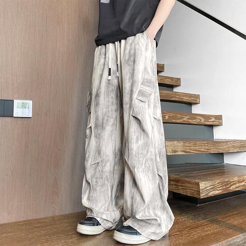 VUUG Men s Tie-Dye Ice Silk Loose Wide-Leg Casual Pants 5XL